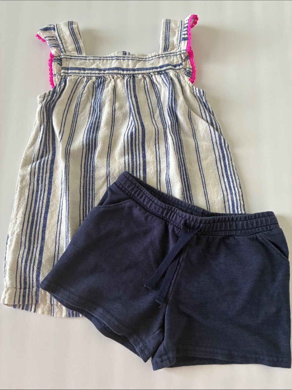 Carter's Blue-Striped Top with Navy Shorts Set- 4T